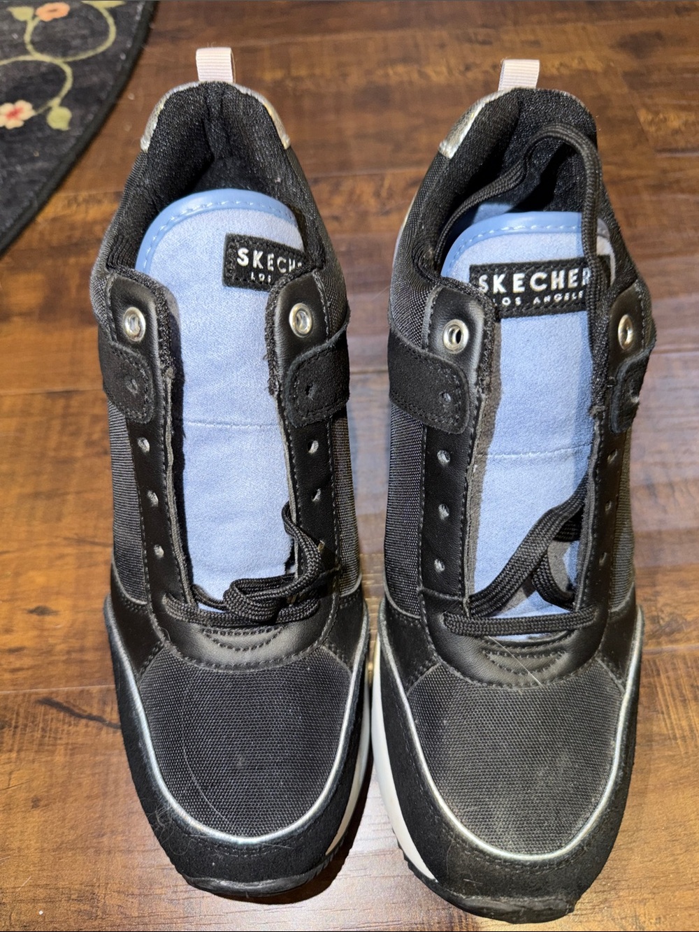Skechers Men’s Black & Light Blue Slip-On Lace-Up Sneakers
